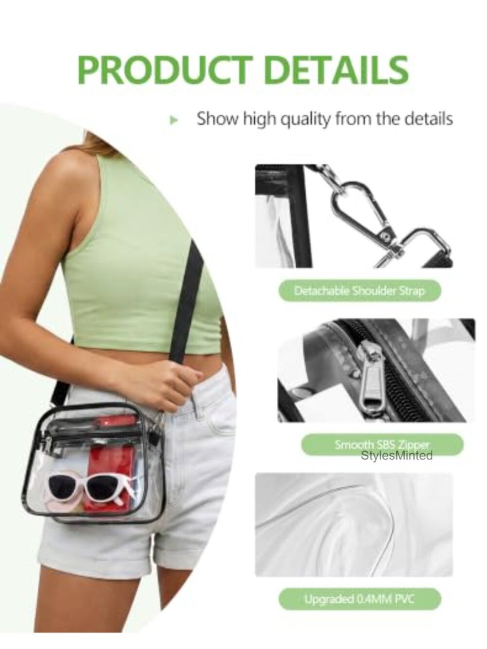 Clear Stadium Approved Crossbody Purse - PVC Transparent Bag for Concerts and - Picture 3 of 6